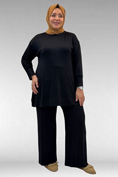Eslina 67007 Büyük Beden Kol Ve Etek Ucu Kendinden Ribanalı Pantolonlu Takım ...