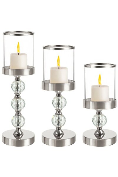 Selgot Set de 3 suporturi pentru lumânări, înălțimi diferite, cristale decora...