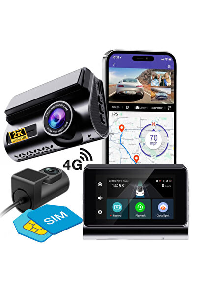 Vivendo Camera video auto de bord DVR 2K, conexiune 4G cartela SIM, transmisi...