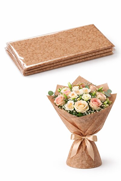 OEM Set 3 Folii de impachetat pentru flori din panza – Maro, model floral pre...