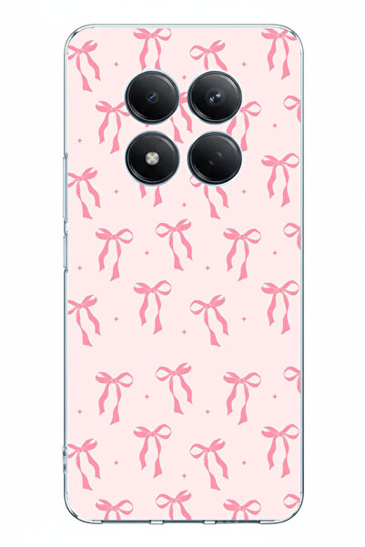 TechTree حافظة سيليكون مطبوعة بنمط فيونكة وردية ناعمة متوافقة مع هاتف Redmi N...