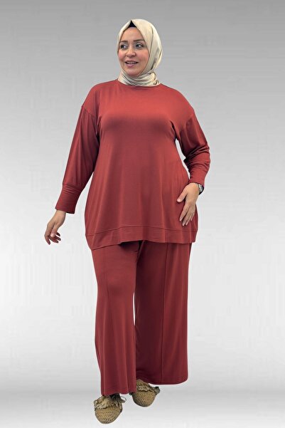 Eslina 67007 Büyük Beden Kol Ve Etek Ucu Kendinden Ribanalı Pantolonlu Takım ...