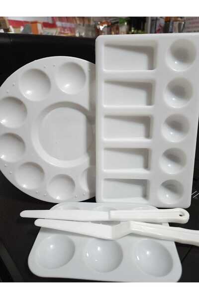 GİORGİONE 5li Palet Seti 3 palet+2 spatula Beyaz Sert Plastik Kolay Temizlene...