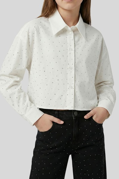 ww waka waka kids store Cămașă cu detaliu din piatră de cristal, croială scur...