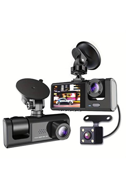 Vivendo Camera auto tripla FullHD, 3 camere-fata/spate/interior, ecran 2'', G...