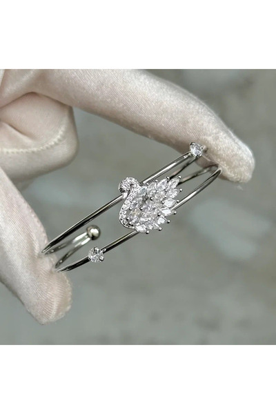 shop GÜMÜŞ TAŞLI KUĞULU KELEPÇE BİLEKLİK