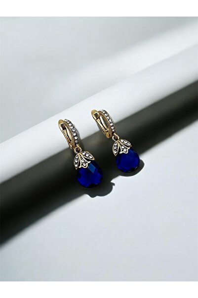 FUYA JEWELLERY Lacivert Taşlı Kedi Gözü Küpe