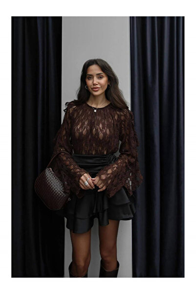 Coral Ruffled Lace Blouse 70254 Brown