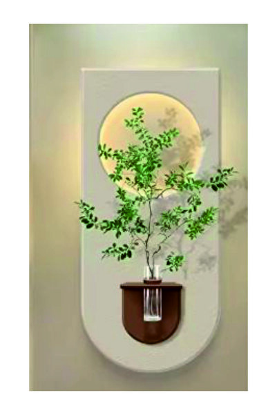 dedeler dekor AHŞAP PİLLİ LEDLİ İSKANDİNAV TARZI SALON DUVAR RAFI MODERN ÇİÇE...