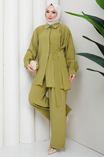 hafsamina Side Buckle Double Suit Green Hm2882