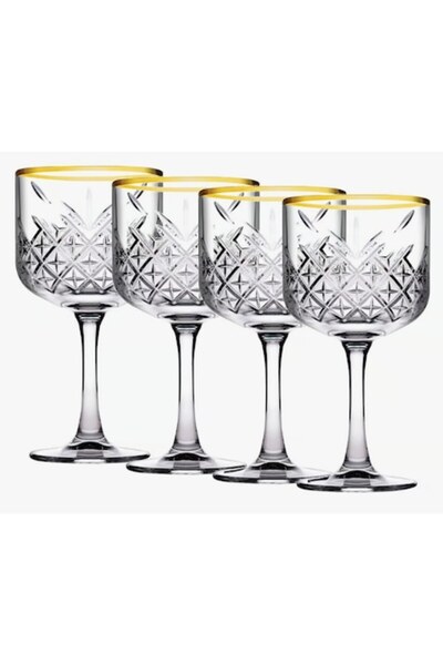 Pasabache Set of 4 Wine Glasses, Pasabache, Glass, 500 ml, Transparent/Gold