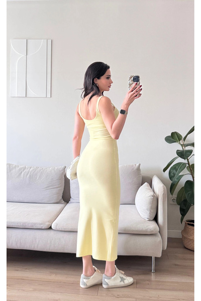 Zoom Butik Ön Arka Kare Elbise - SARI