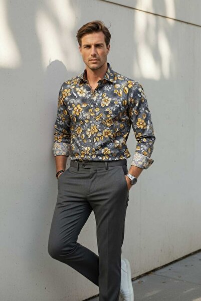 Louis Fabel Colorful Floral Patterned Long Sleeve Men's Shirt