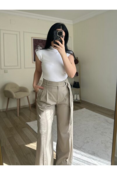 YELZEY BUTİK High Waist Wide Leg Fabric Trousers