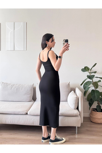 Zoom Butik Ön Arka Kare Elbise - SİYAH