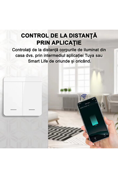 OEM Întrerupător de perete wireless RF 433MHz – 2 canale, compatibil cu Tuya/Smart Life/Alexa/Google Home