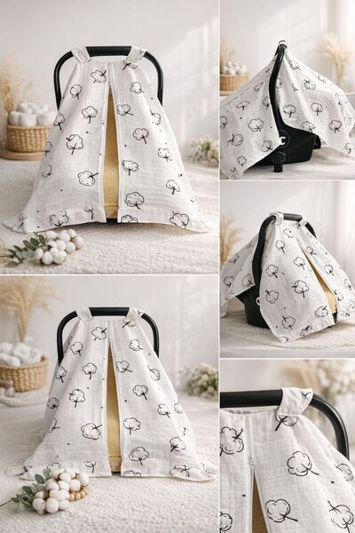 HOKTIC Pamuk Desenli Puset Örtüsü (müslin kumaş)