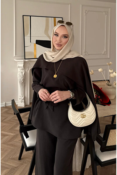 Molly Nelly Γυναικείο Σετ Σχεδιασμού με Κορδόνι στη Μέση και Λεπτομέρεια Κάπα...