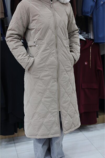 Janset NOVA KUMAŞ BAKLAVA DİLİMİ DESENLİ KEMER GÖRÜNÜMLÜ MONT