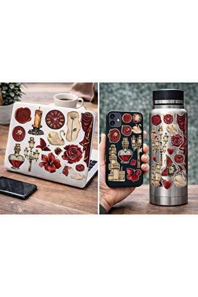Limitless Design Romantik Kırmızı Konsept Sticker Seti 22x30 cm – Laptop, Tel...