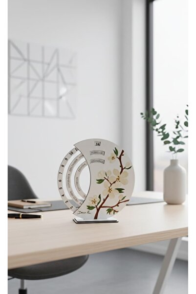 DecorKa Calendar Perpetuu din Lemn, Pictat Manual cu Flori, 25 cm