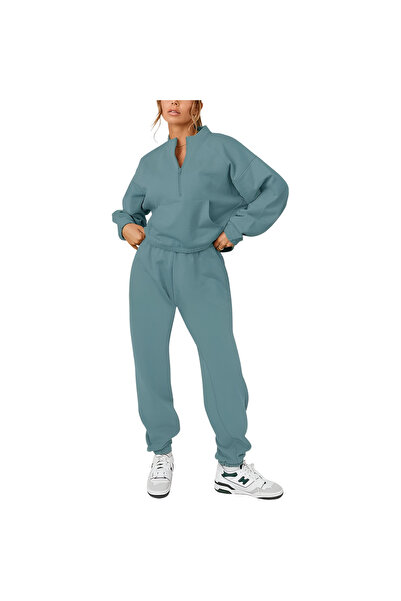 OEM REORIA Women's Tracksuit Set - 1/2 Zip Sweatshirt and Cotton Pants, Fleec...