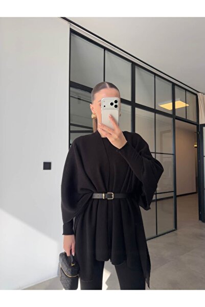 BB Bensu Buyruk Șal tricotat cu curea, negru