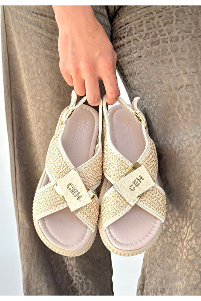 Maxi modena Cate Beige Straw Skin Sandals