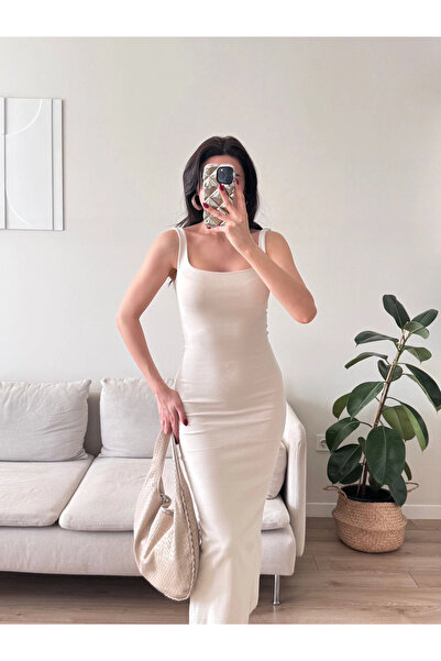 Zoom Butik Ön Arka Kare Elbise - BEJ