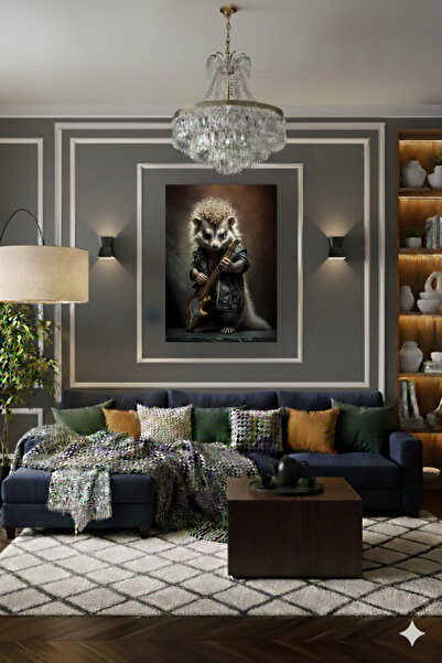 BLT DİZAYN Rockstar Hedgehog Designed Modern Glass Painting - Gift Wall Decor...