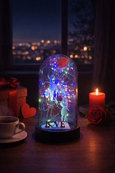 NOVATECH İNOVASYON Fanus İçinde Çift Figürlü “LOVE” Yazılı Peri Led Dekoratif...