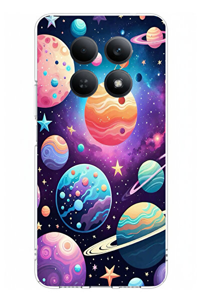 TechTree حافظة سيليكون مطبوعة بنمط الفضاء والكوكب والنجمة متوافقة مع هاتف Red...