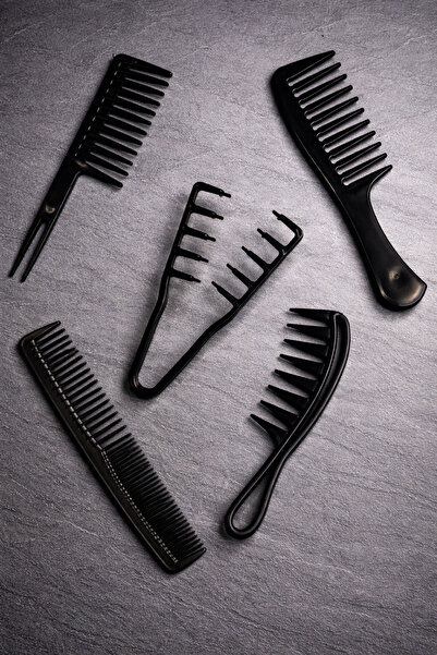 AYMETA 5’li Profesyonel Siyah Tarak Seti Kuaför Tipi Saç Açma Ve Şekillendirm...