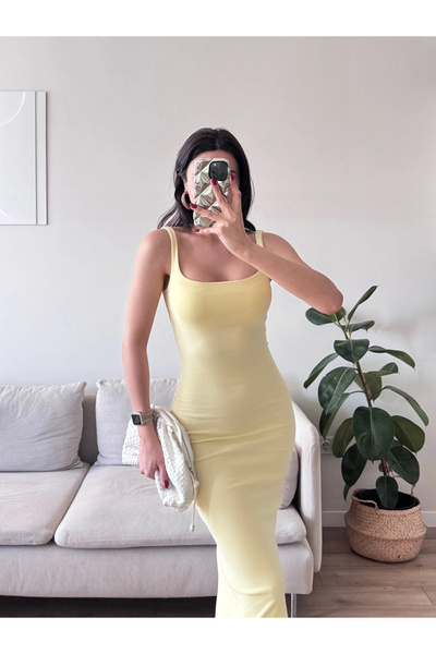 Zoom Butik Ön Arka Kare Elbise - SARI