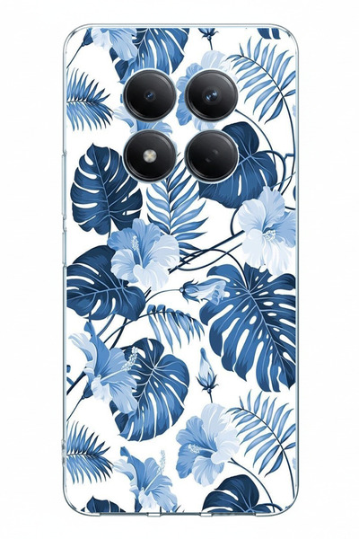 TechTree حافظة سيليكون مطبوعة بنمط أوراق وزهور زرقاء متوافقة مع Redmi Note 15...