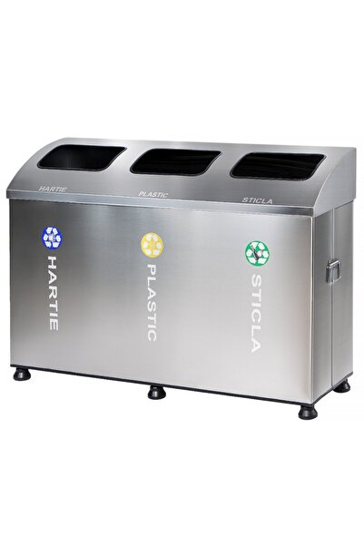 OEM Set of 3 stainless steel waste bins for selective collection, waste recyc...