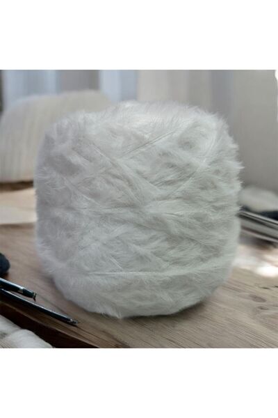 DmrTuhafiye Tavşan Tüyü ip El Örgü İpi 200gr - Beyaz