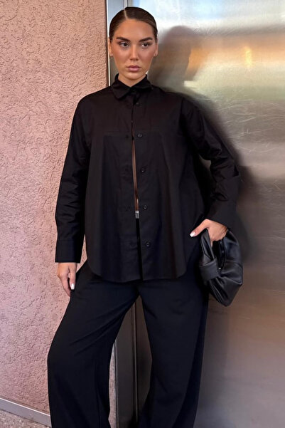 Seeh Black Straight Cut Buttoned Women's Shirt Sh362