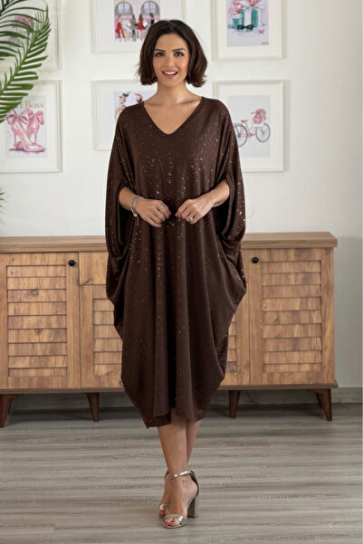Nevin Kaya Moda Brown Glitter Dress