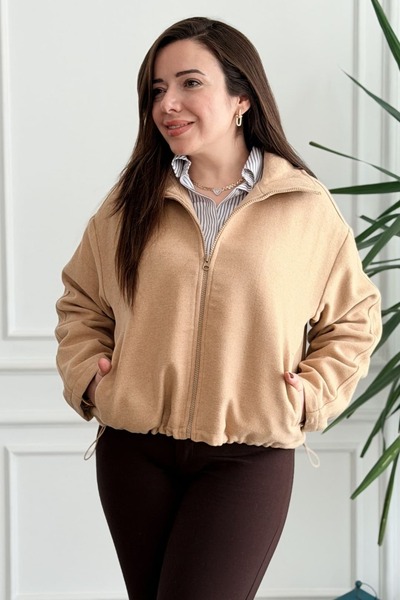 yb yağmur butik Front Zippered Cashmere Jacket