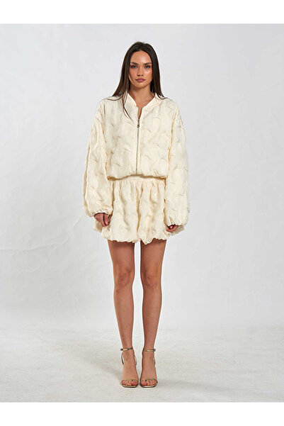 Coral Bomber Zipper Jacket 160893 Ecru