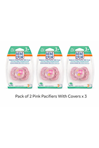 Marka Bebedor Orta Boy Kapaklı Emzik 3+ Ay Pembe li x 3 Paket