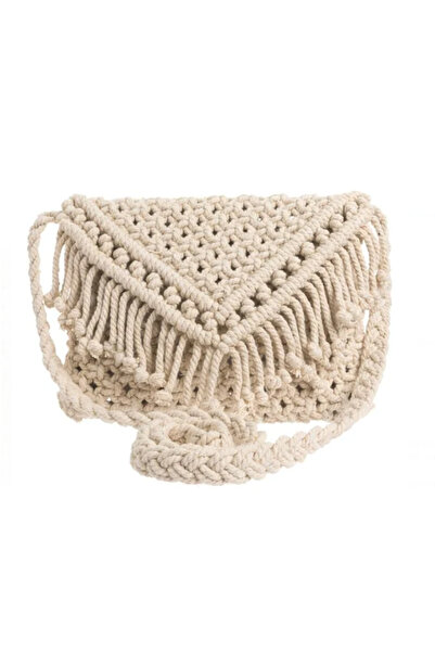 Lumi LUXURY Poseta din Bumbac Crossbody cu Macrame si Franjuri 24x20cm