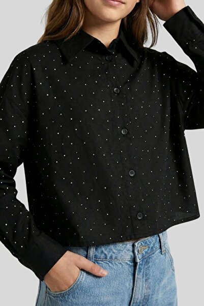 ww waka waka kids store Cămașă cu detaliu din piatră de cristal, croială scur...