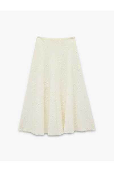 Koton Rahat Kalıp Floral Dokulu A Kesim Midi Etek