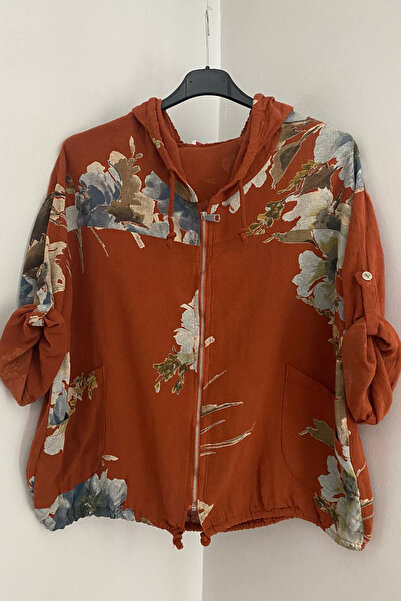 AYASOFYA OTANTIK Women's Italian Tile Ethnic Bouquet Patterned Hooded Zipper ...