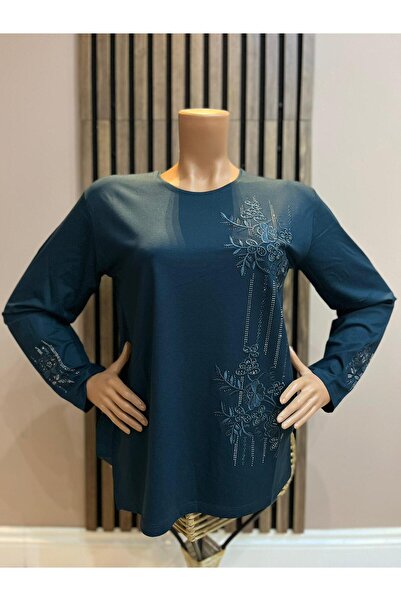 AKMAVİ Women's Embroidered Stone-Adorned Mother's Combed Cotton Blouse for Mi...