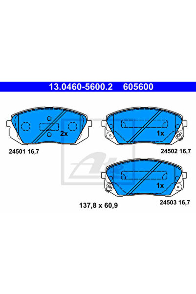 Ate Σετ τακάκια φρένων, δισκόφρενα 13.0460-5600.2