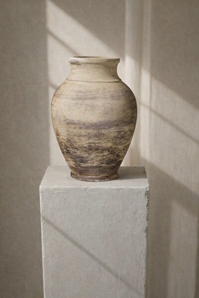 Yalda atelier Handmade Anatolia Form Eskitme Vazo – 30 cm | Bej Kahve Krem To...