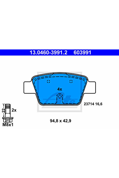 Ate Σετ τακάκια φρένων, δισκόφρενα 13.0460-3991.2